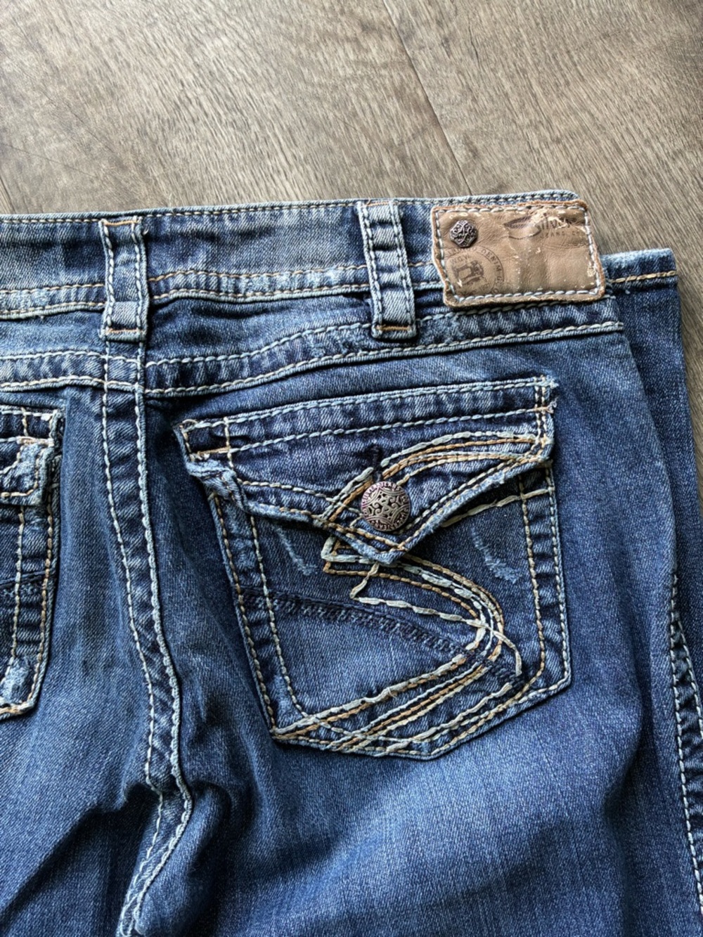 Silver Embellished Dark Wash Jeans with Decorative Back Pocket
